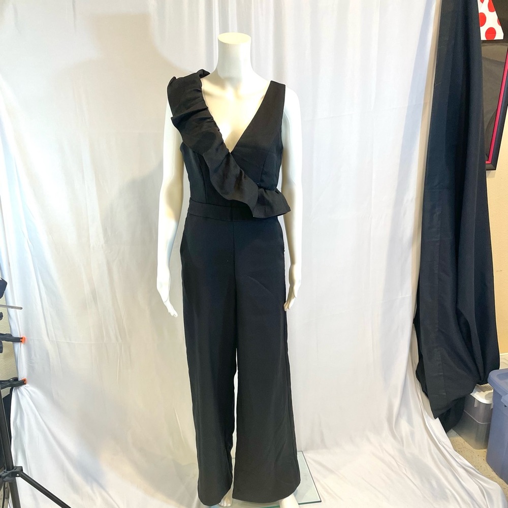 DO+BE Ruffled Deep V Black Jumpsuit - Picture 2 of 6